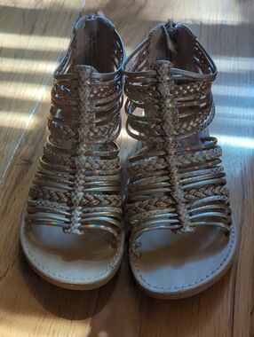 Woven Strappy Gladiator Sandals - Beige/Gold